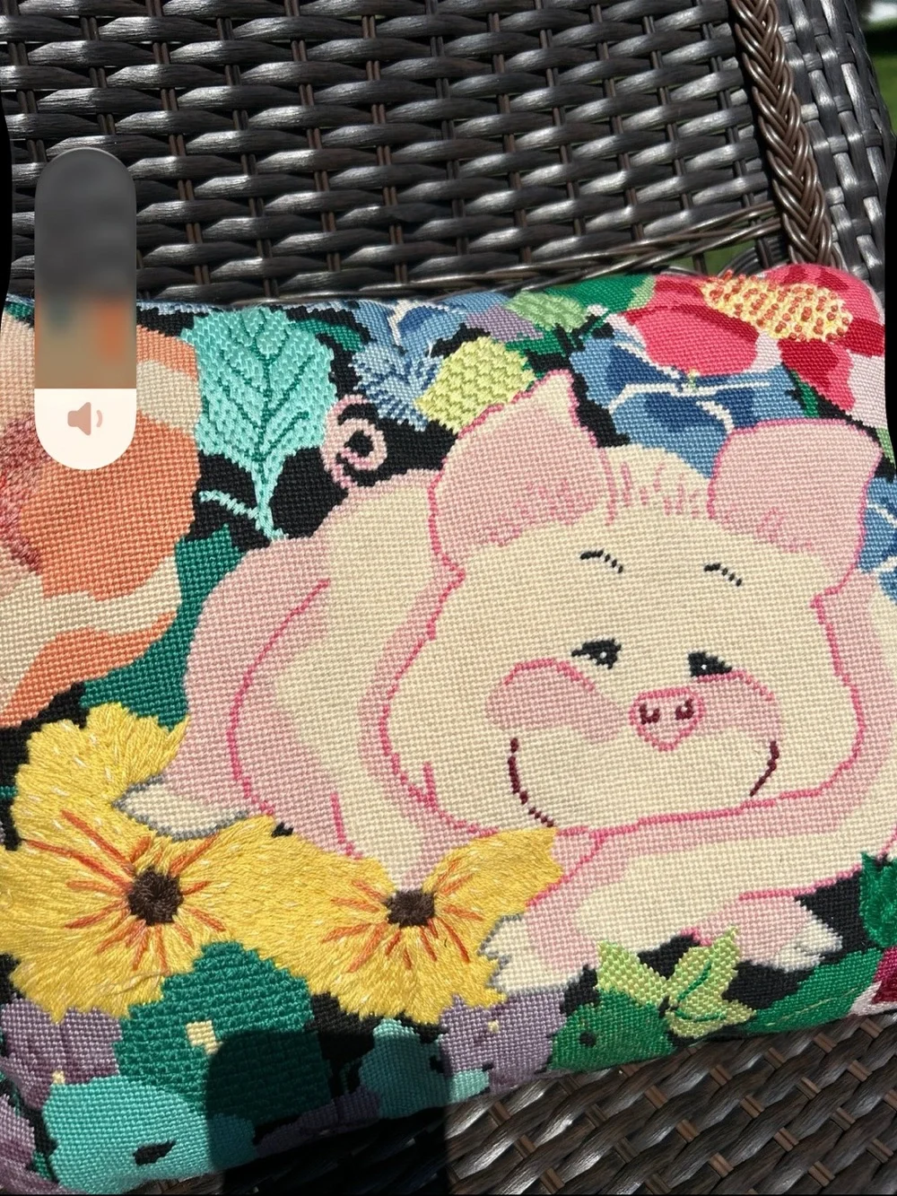 Decorative Pig Floral Needlepoint Pillow - Pink & Multicolor